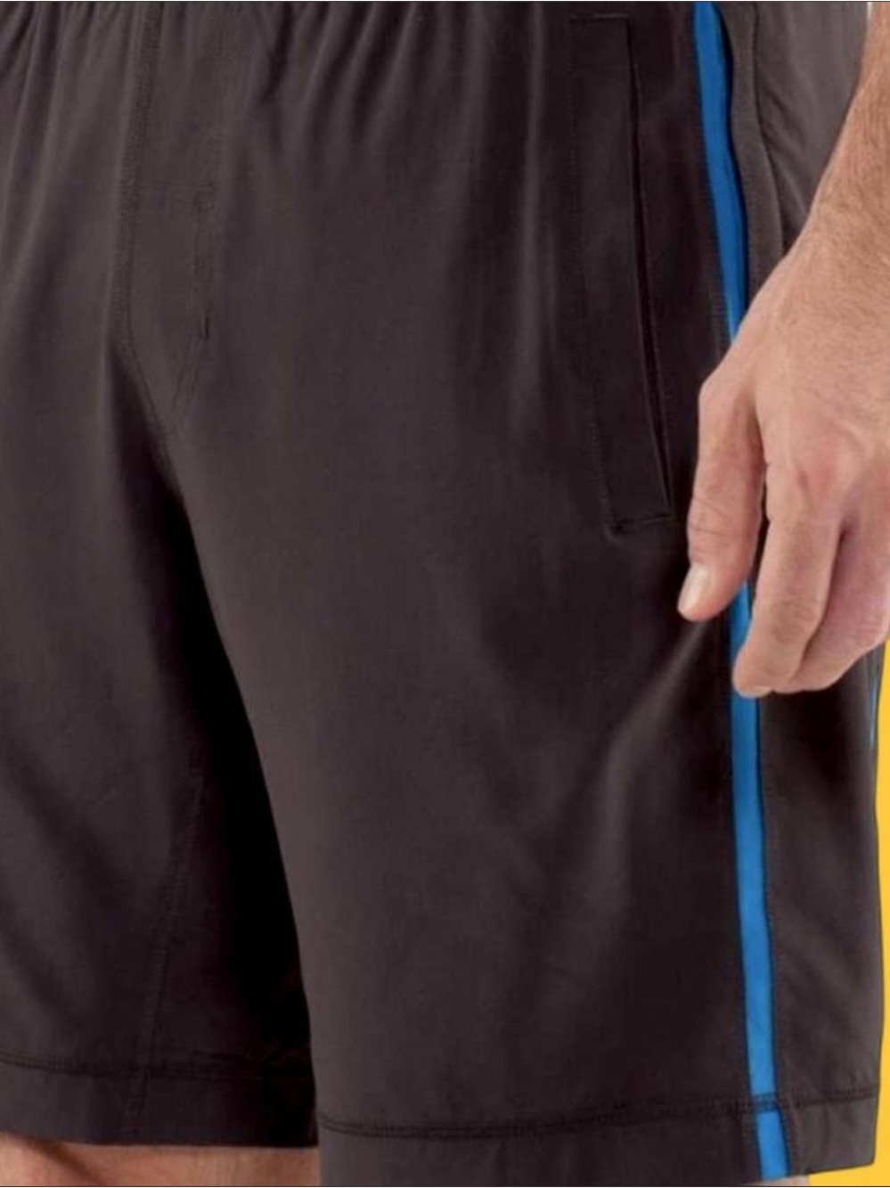 lululemon athletic  Men's Black Gray Shorts with Royal Blue Side Stripe